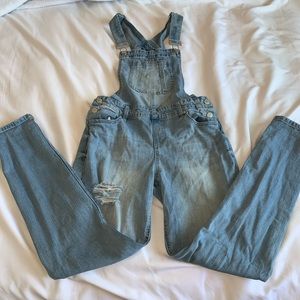 Ripped Denim Overalls
